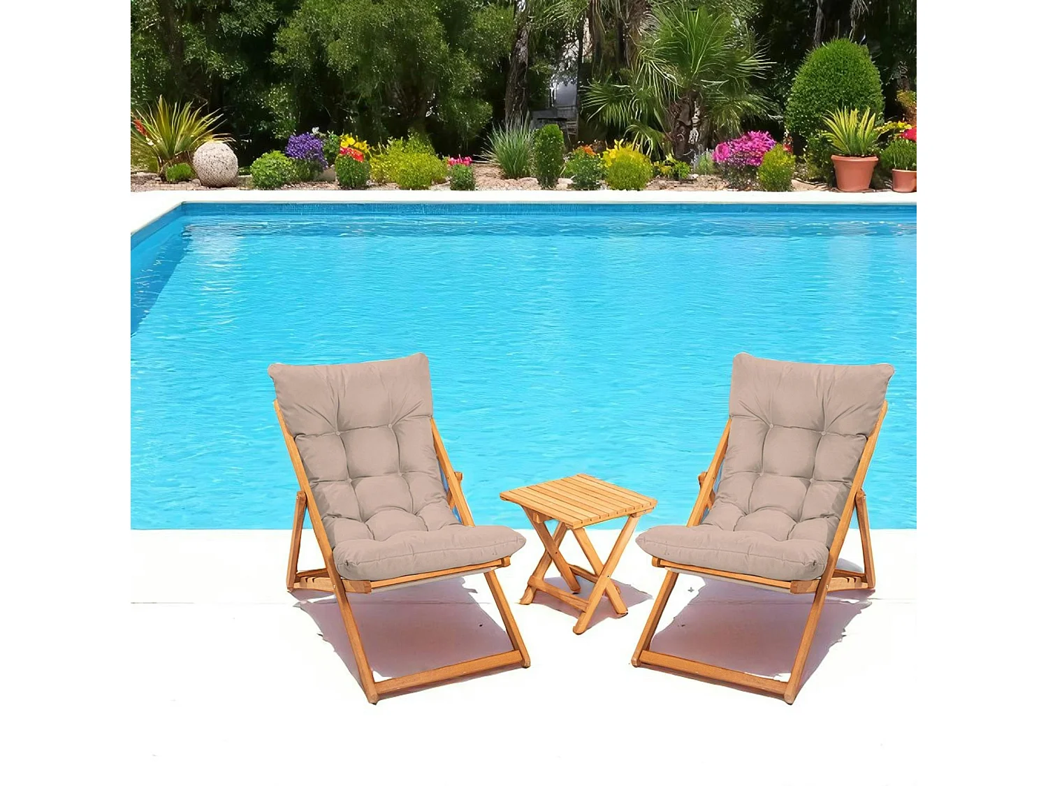 Salon jardin détente 2 places taupe - bois et toile SORA