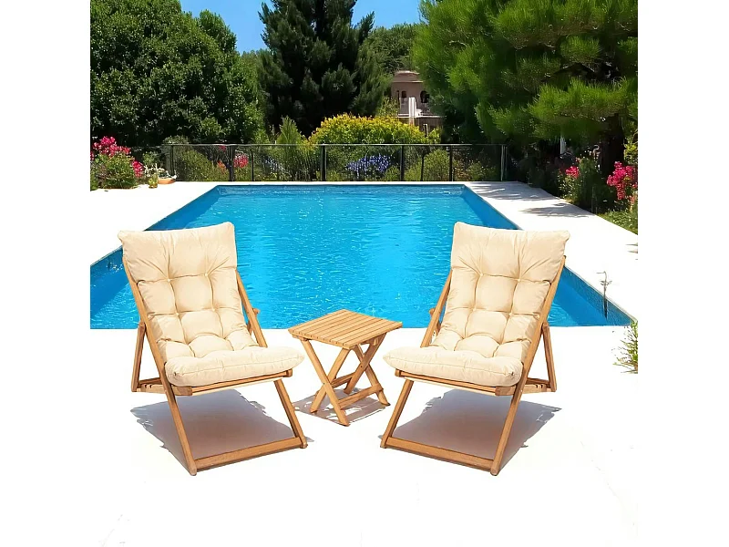 Salon jardin détente 2 places beige - bois et toile SORA