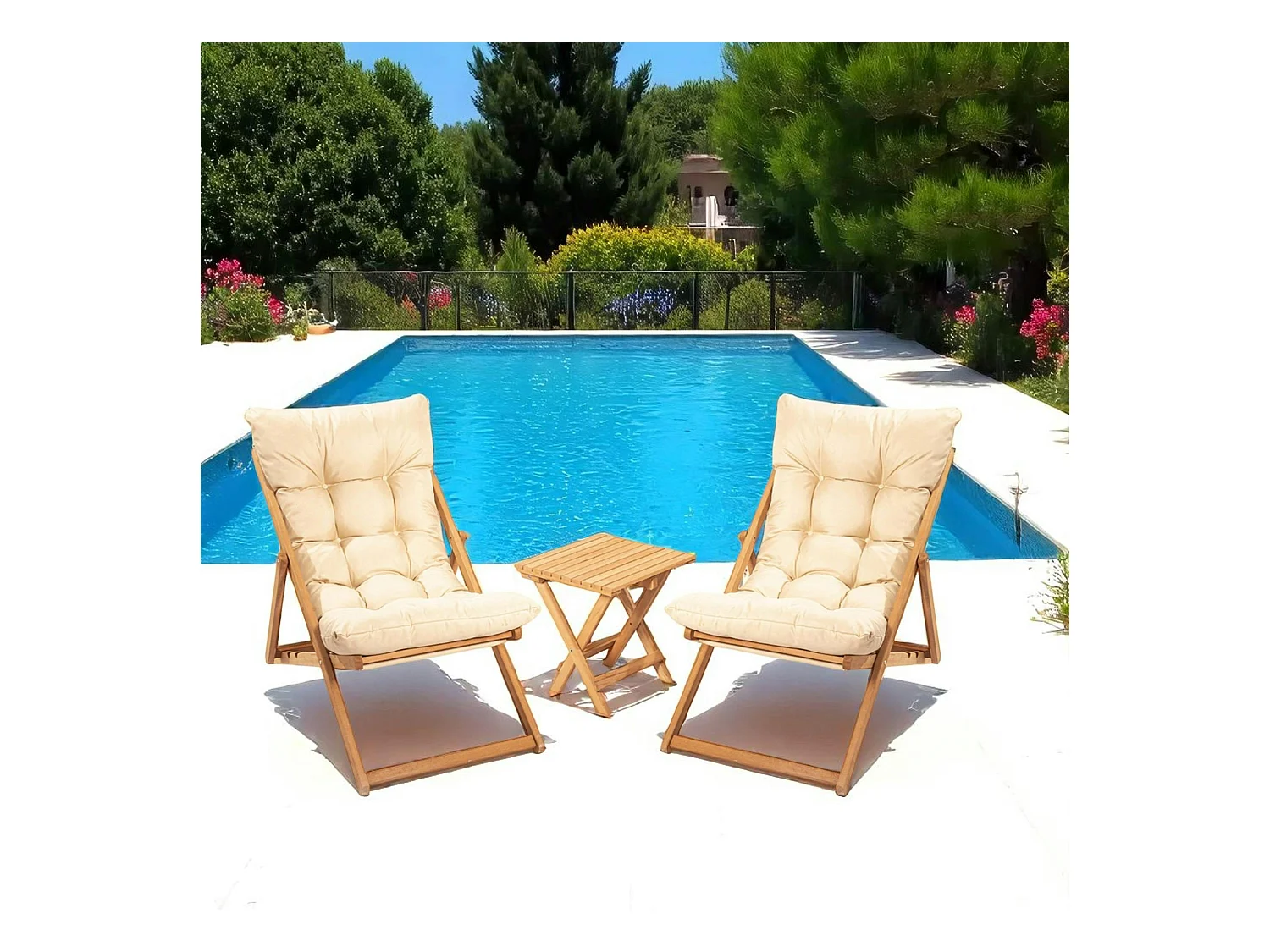 Salon jardin détente 2 places beige - bois et toile SORA