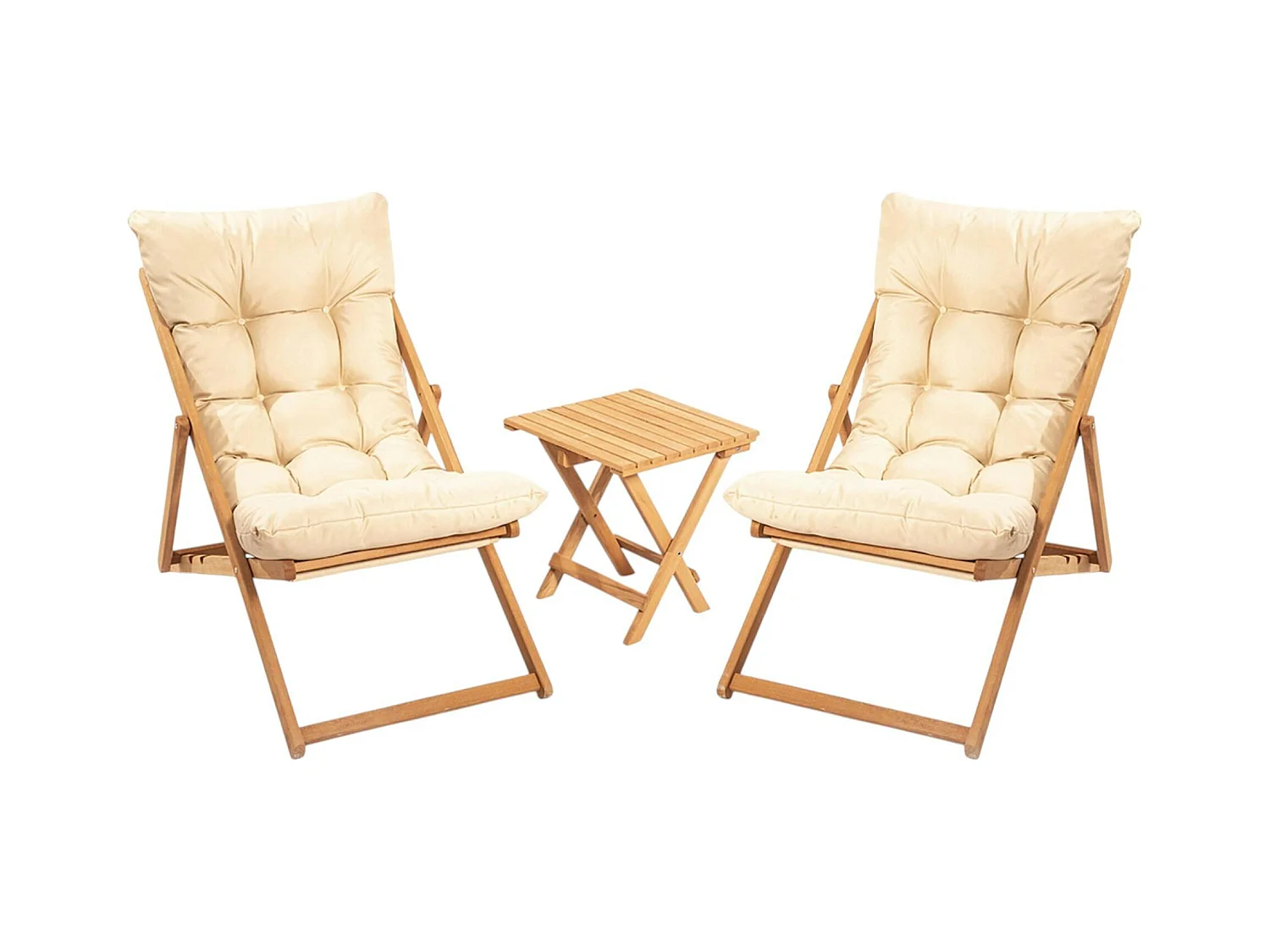 Salon jardin détente 2 places beige - bois et toile SORA