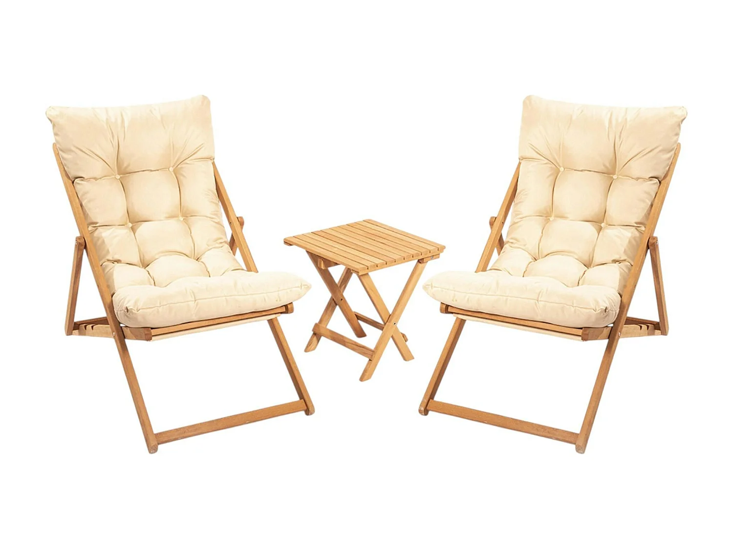 Salon jardin détente 2 places beige - bois et toile SORA