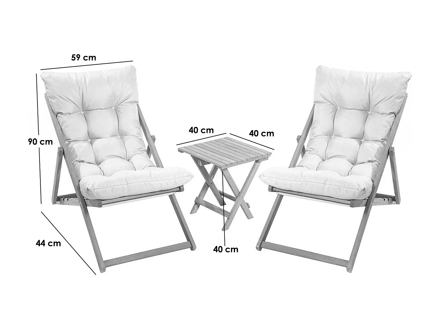 Salon jardin détente 2 places beige - bois et toile SORA