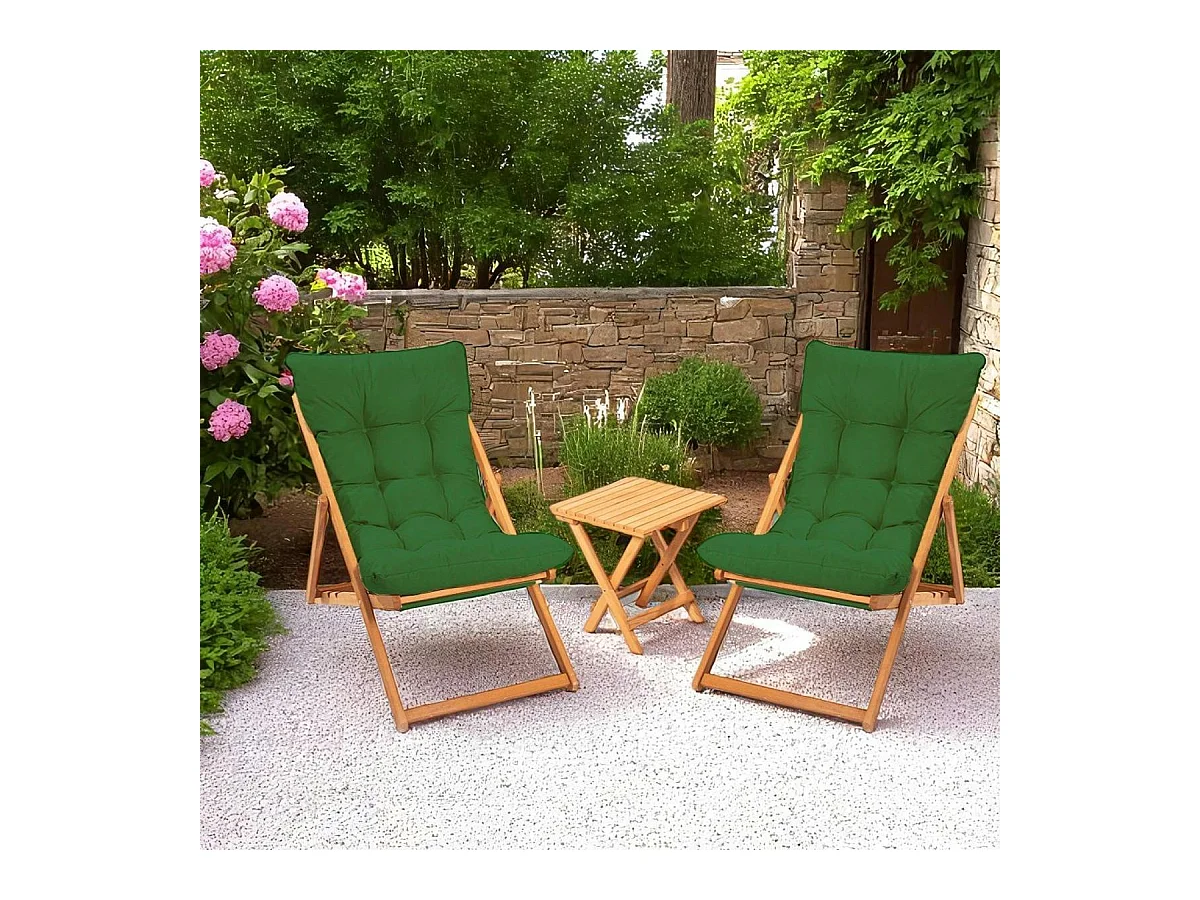 Salon jardin détente 2 places vert - bois et toile SORA