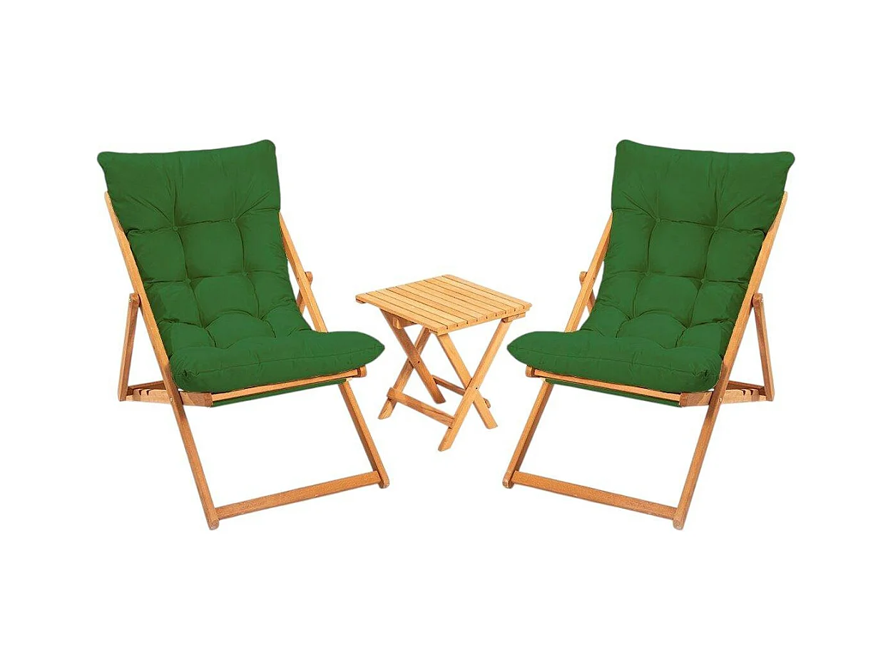 Salon jardin détente 2 places vert - bois et toile SORA