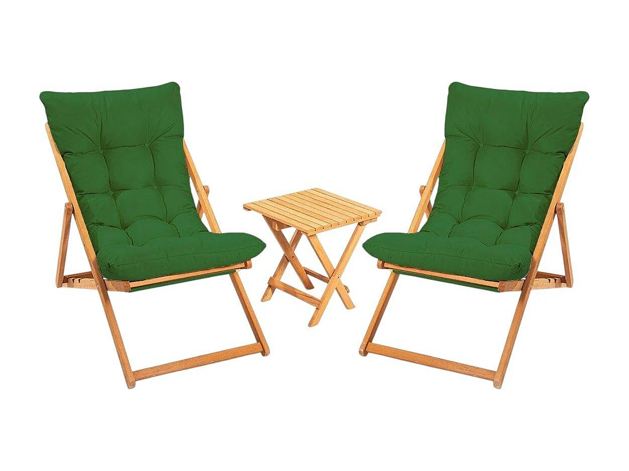 Salon jardin détente 2 places vert - bois et toile SORA