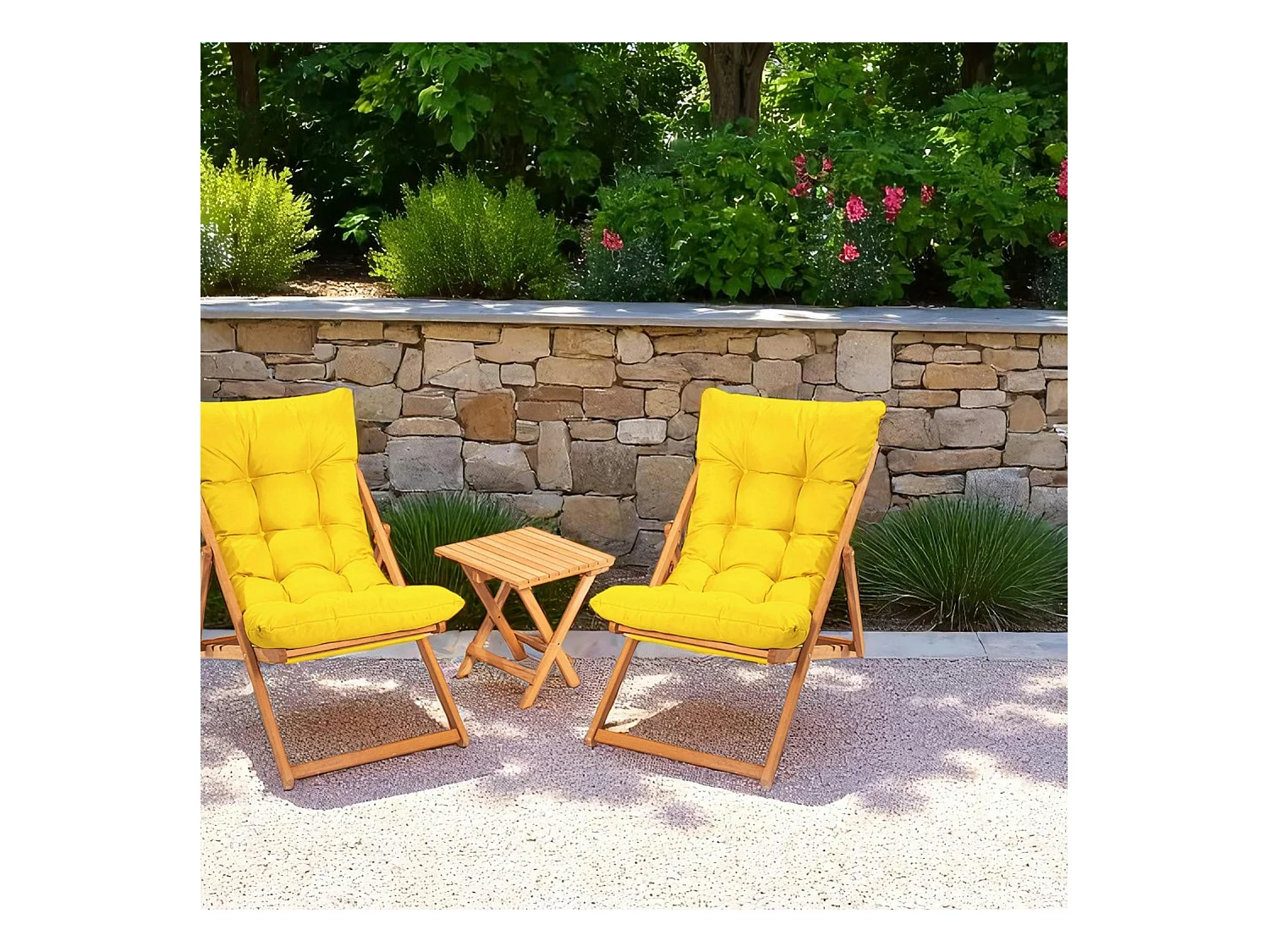 Salon jardin détente 2 places jaune - bois et toile SORA