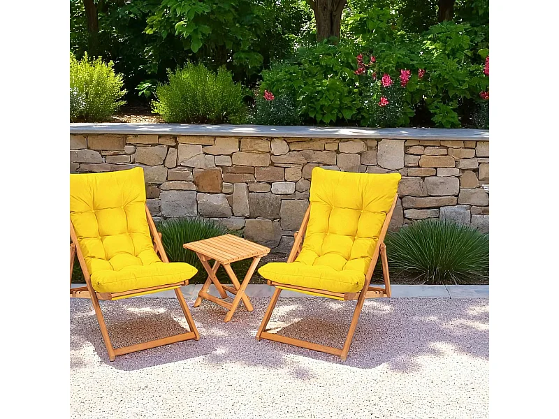 Salon jardin détente 2 places jaune - bois et toile SORA