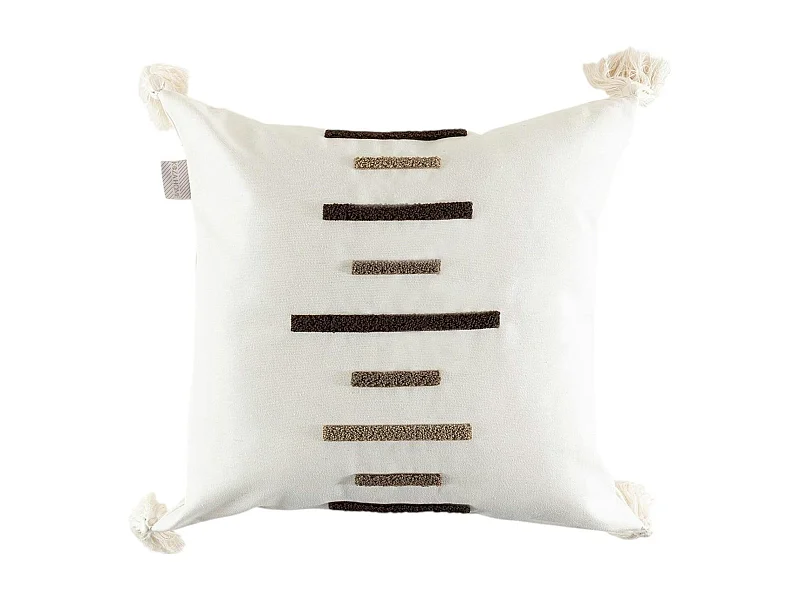 Coussin en lin à pompons – rayures en bouclette marron IZMIR