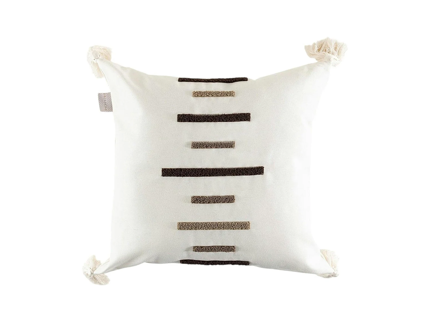 Coussin en lin à pompons – rayures en bouclette marron IZMIR