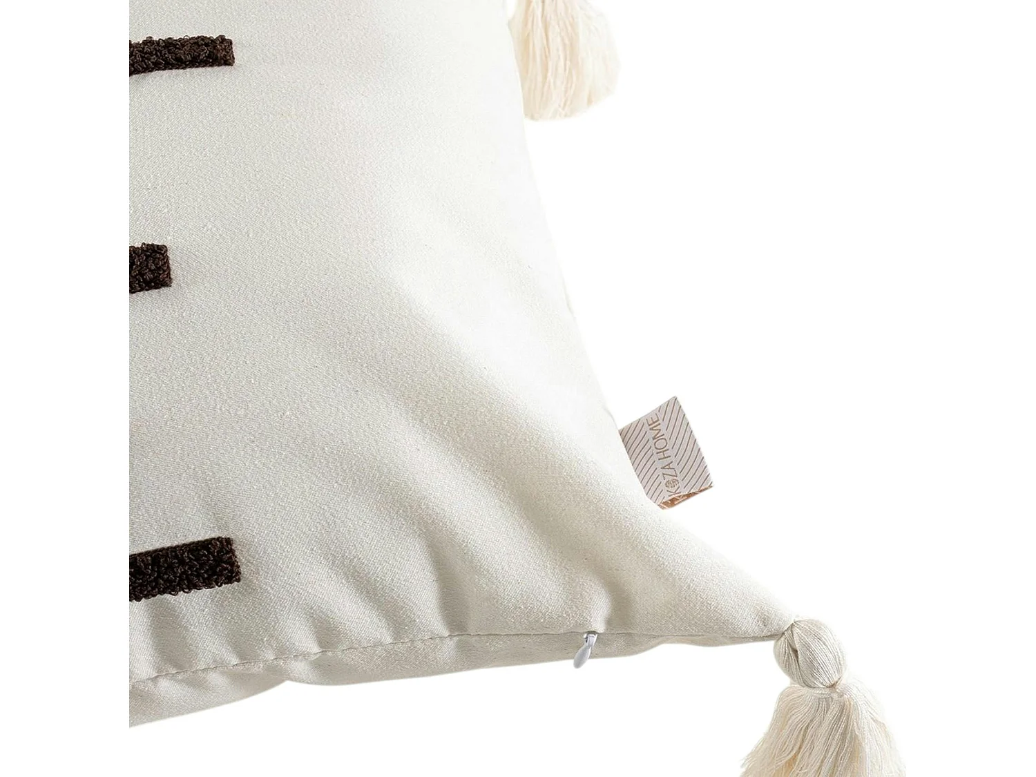 Coussin en lin à pompons – rayures en bouclette marron IZMIR