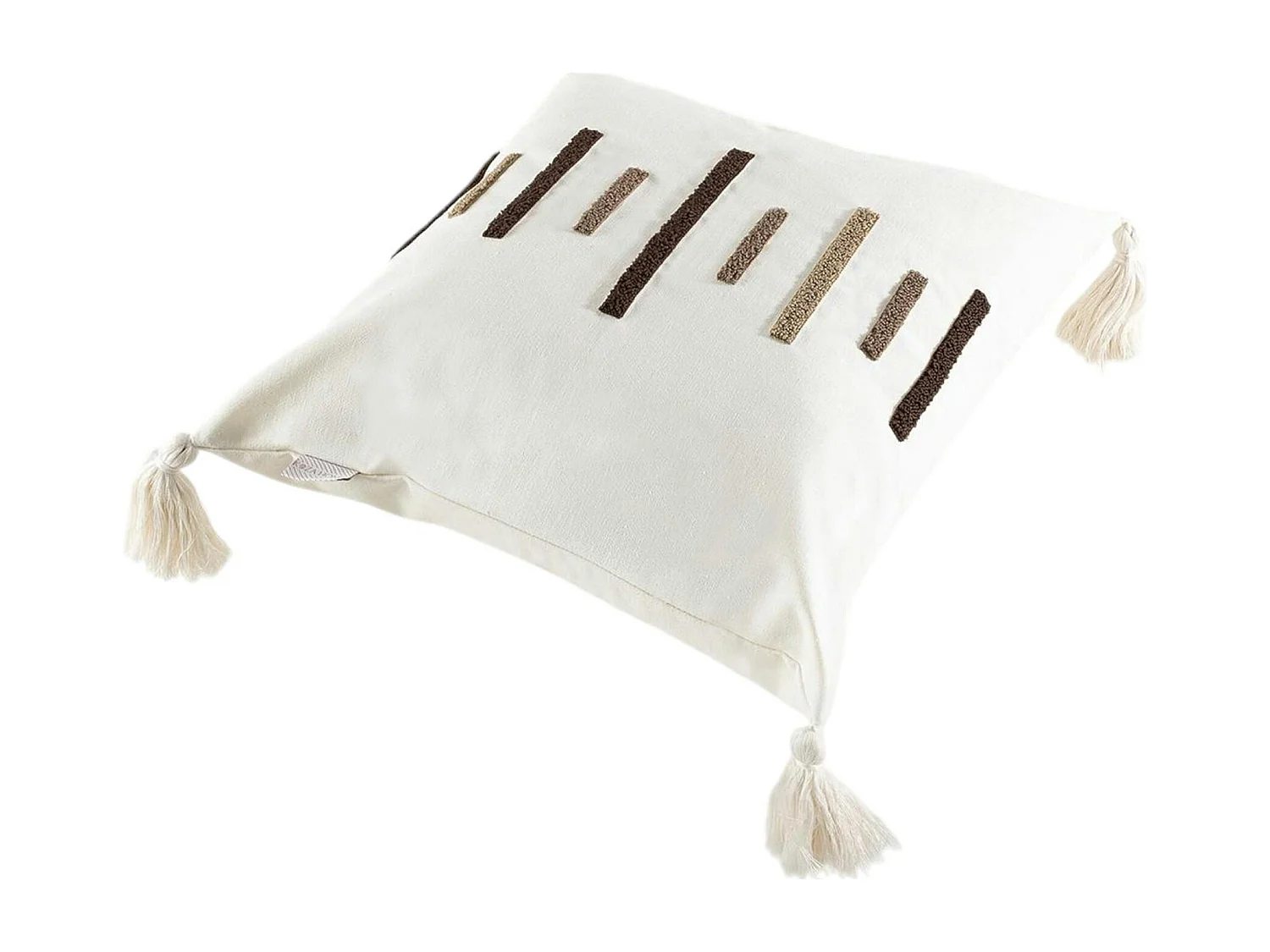 Coussin en lin à pompons – rayures en bouclette marron IZMIR