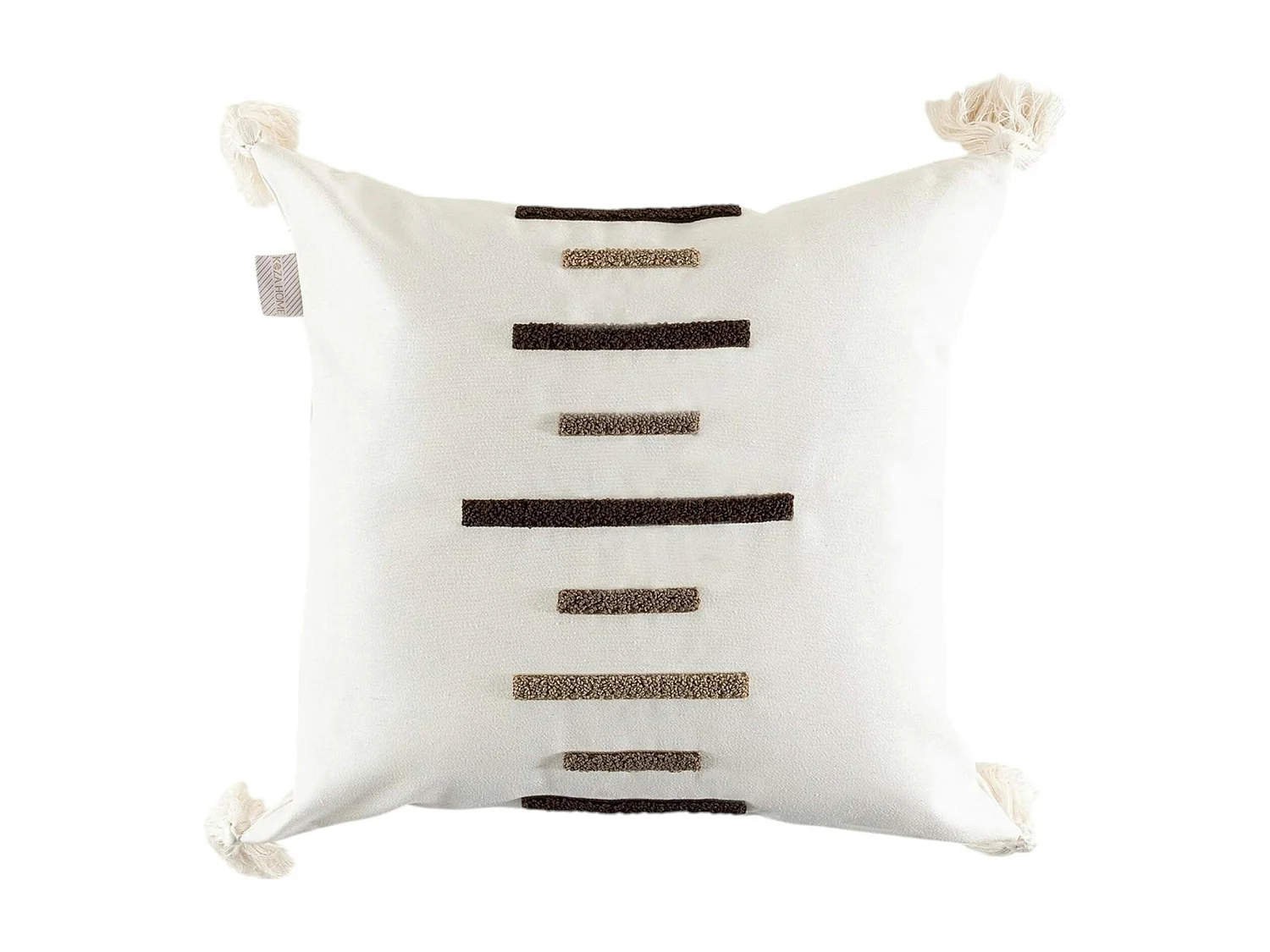 Coussin en lin à pompons – rayures en bouclette marron IZMIR