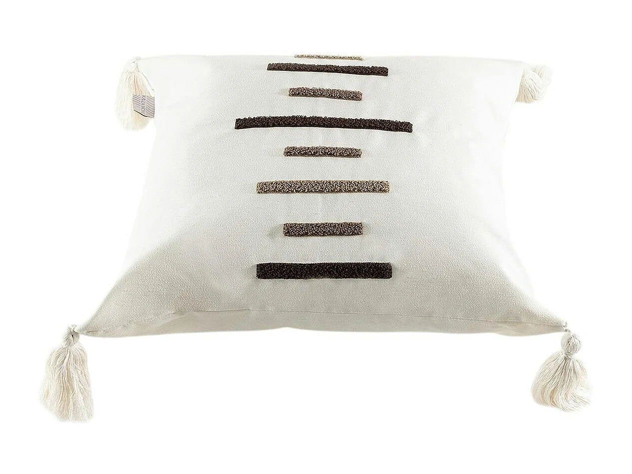 Coussin en lin à pompons – rayures en bouclette marron IZMIR