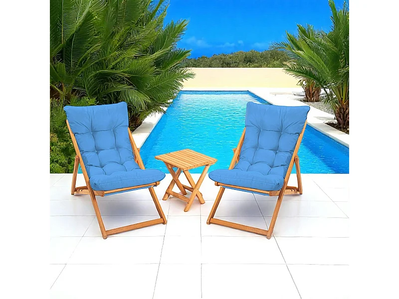 Salon jardin détente 2 places bleu - bois et toile SORA