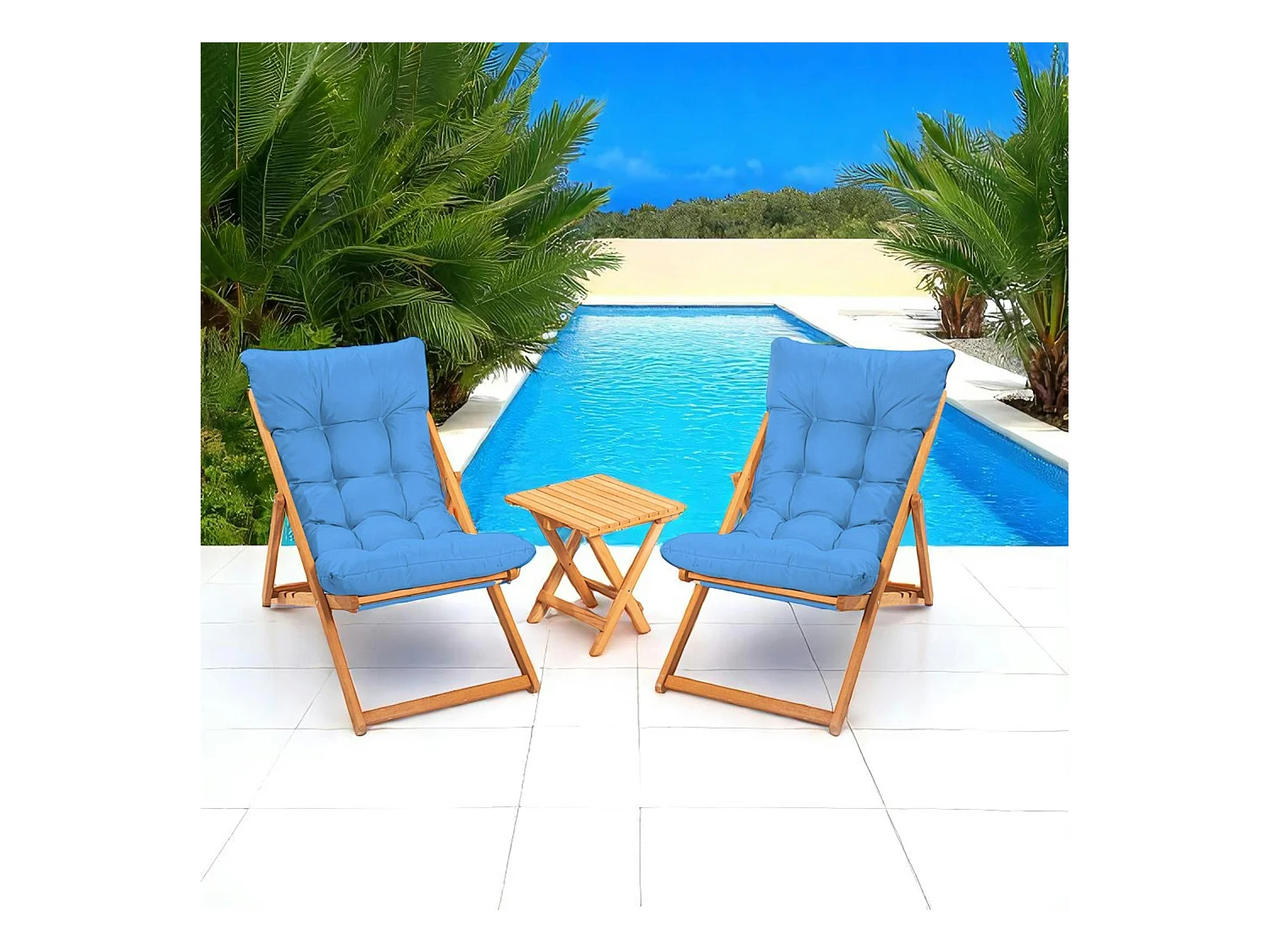 Salon jardin détente 2 places bleu - bois et toile SORA