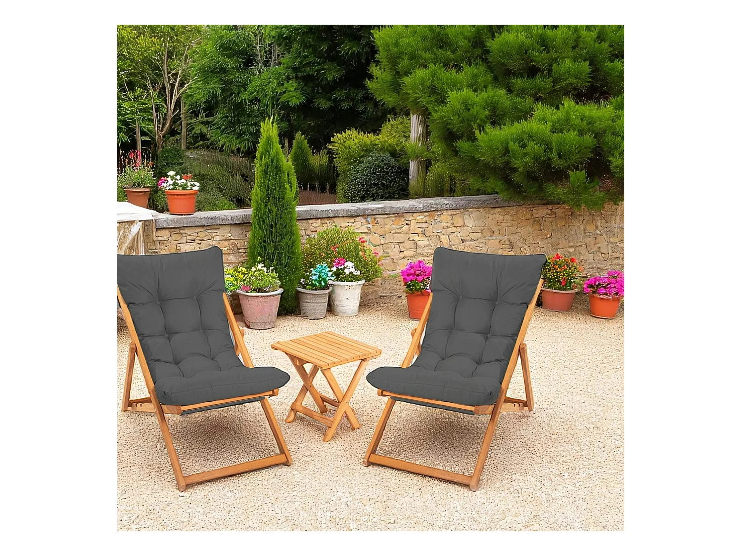 Salon jardin détente 2 places gris - bois et toile SORA