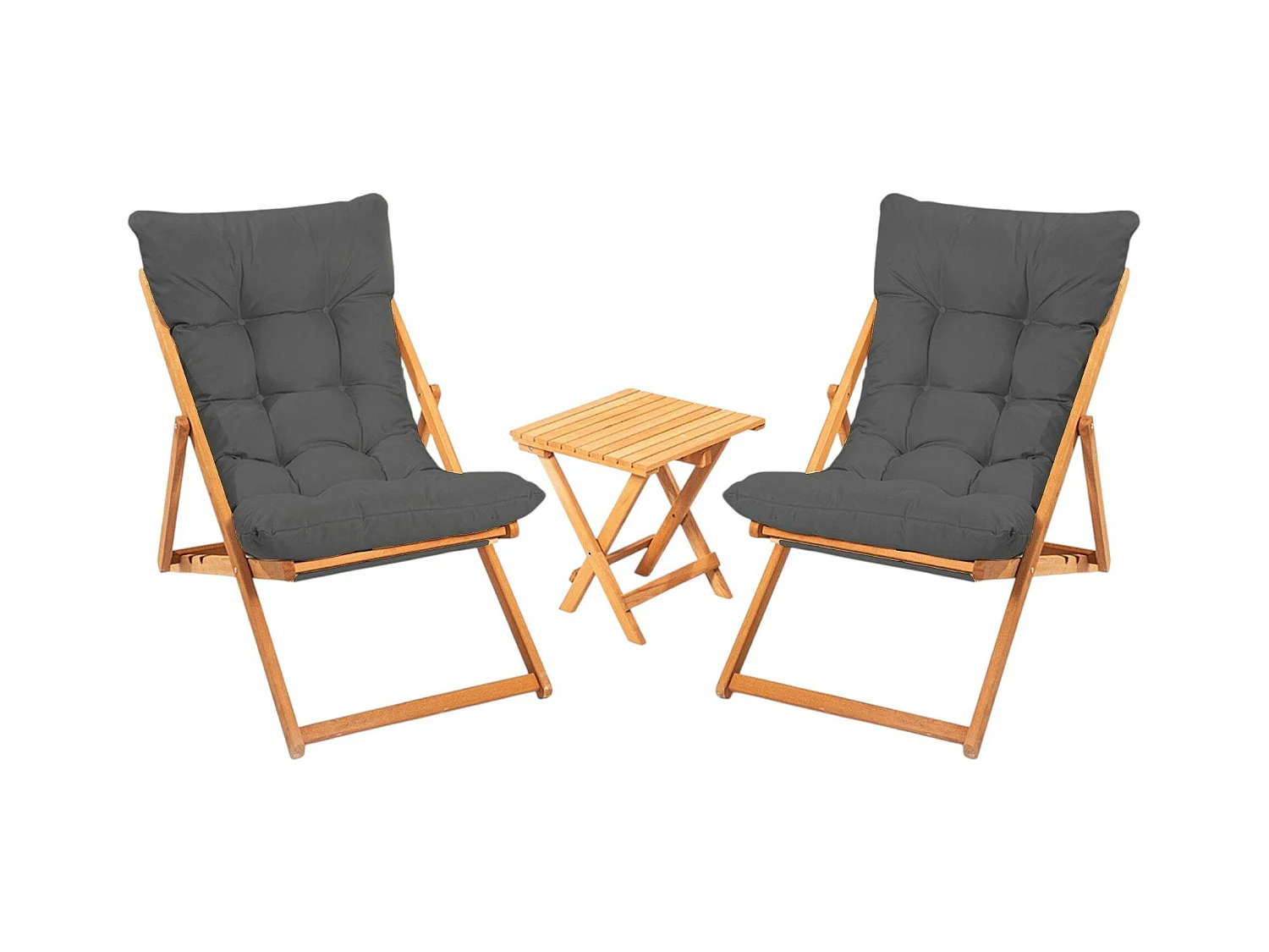 Salon jardin détente 2 places gris - bois et toile SORA