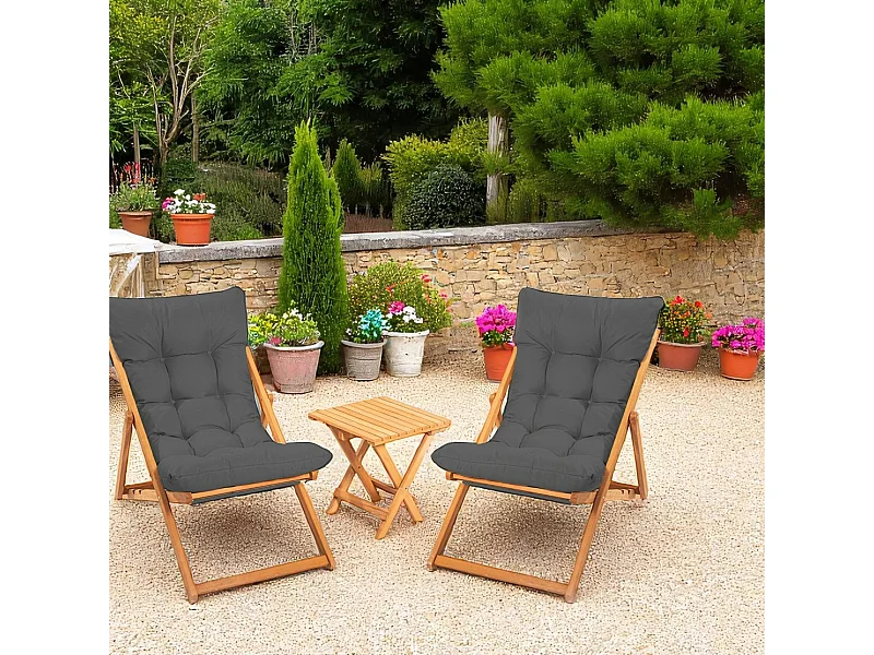 Salon jardin détente 2 places gris - bois et toile SORA