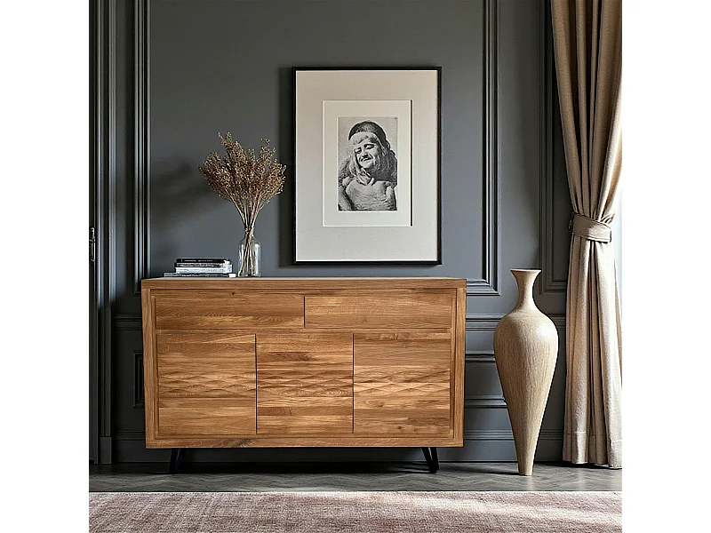 Buffet bois massif 3 portes - frise décorative ROSETO