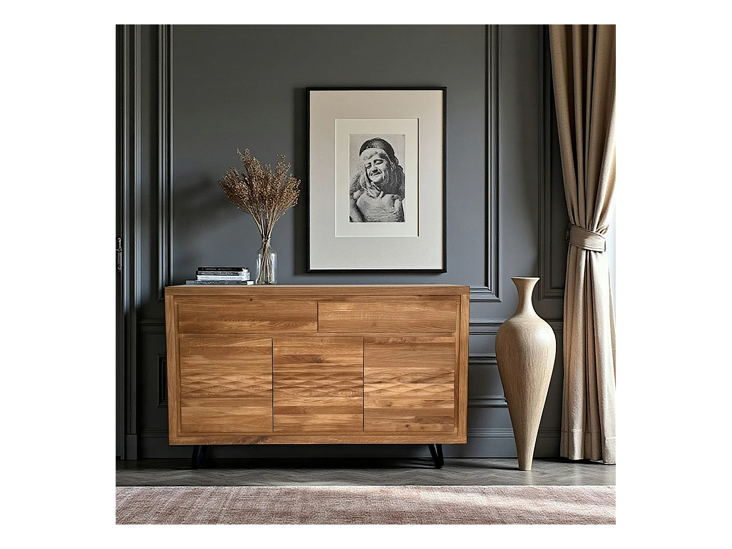 Buffet bois massif 3 portes - frise décorative ROSETO