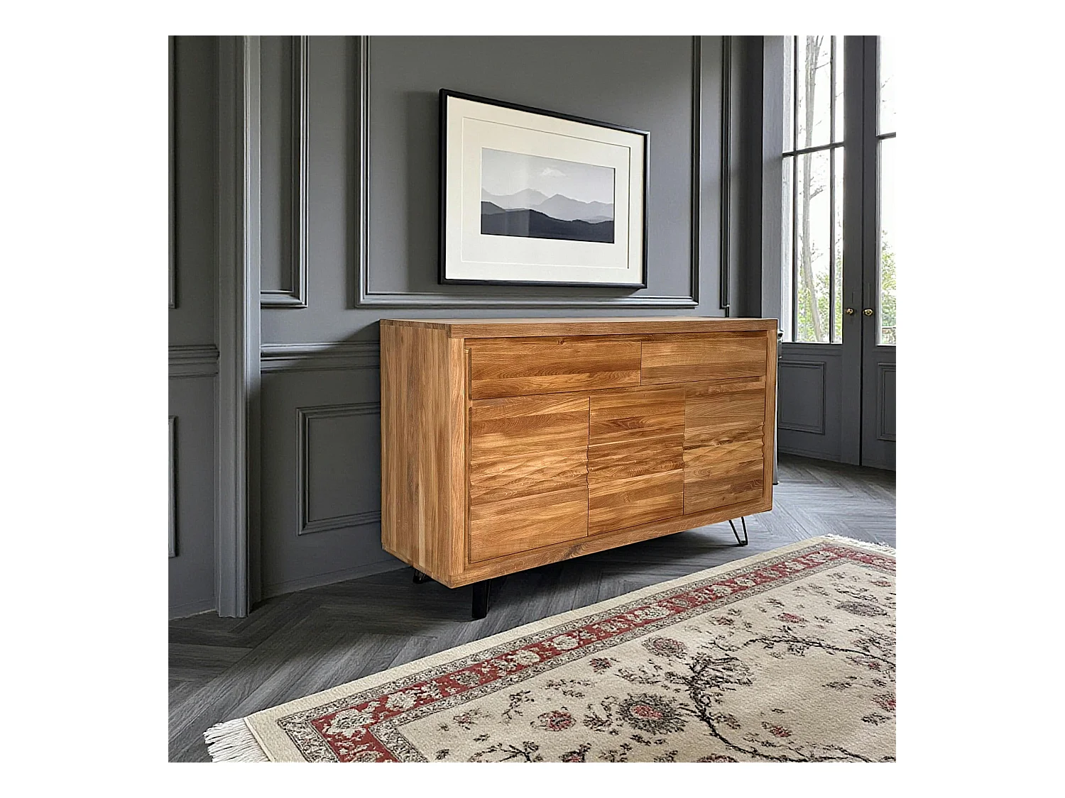 Buffet bois massif 3 portes - frise décorative ROSETO