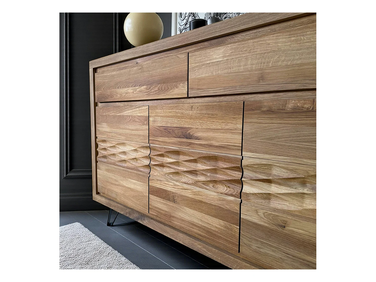 Buffet bois massif 3 portes - frise décorative ROSETO