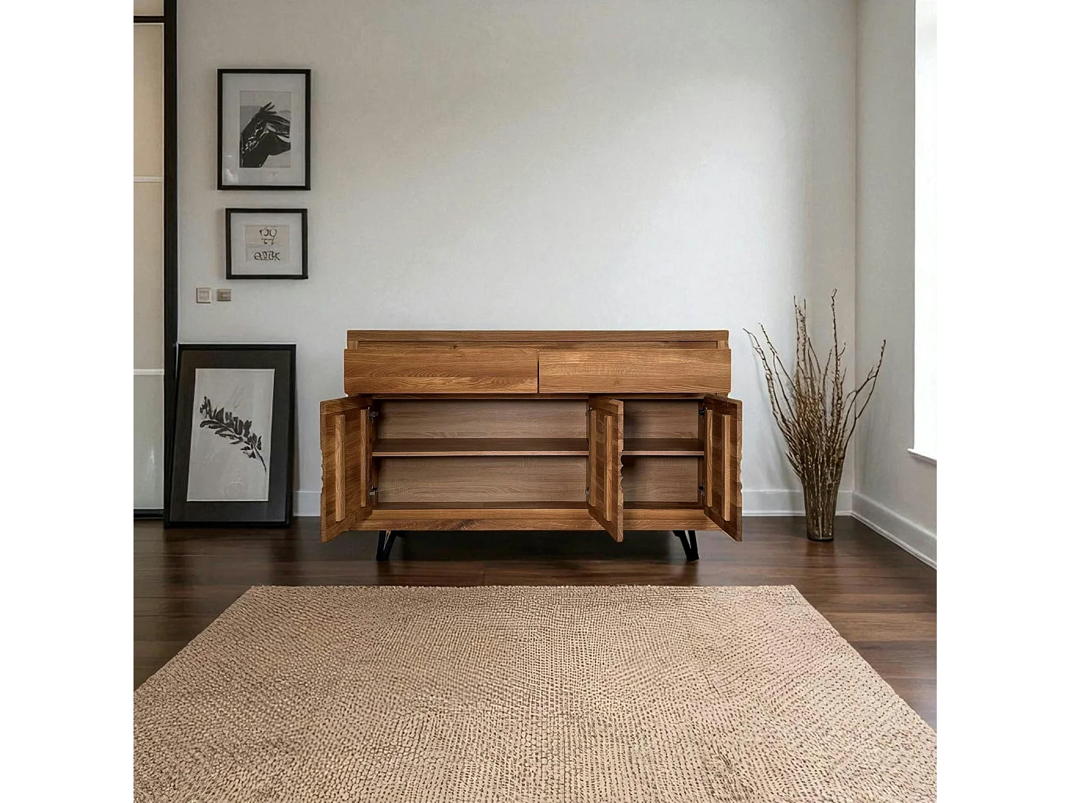 Buffet bois massif 3 portes - frise décorative ROSETO