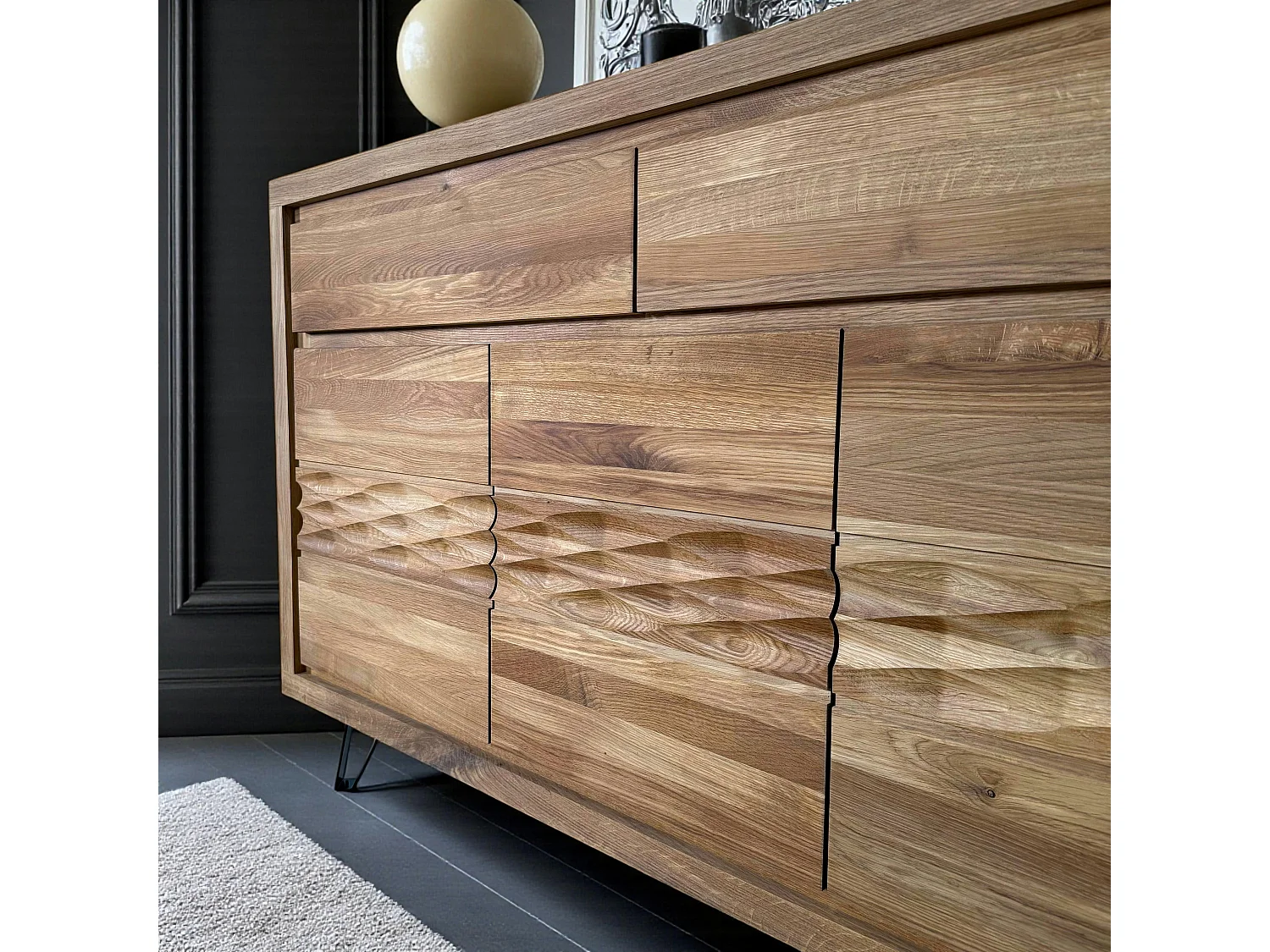 Buffet bois massif 3 portes - frise décorative ROSETO