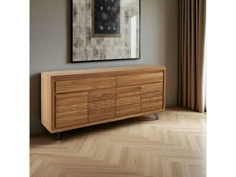 Buffet bois massif 4 portes - frise décorative ROSETO