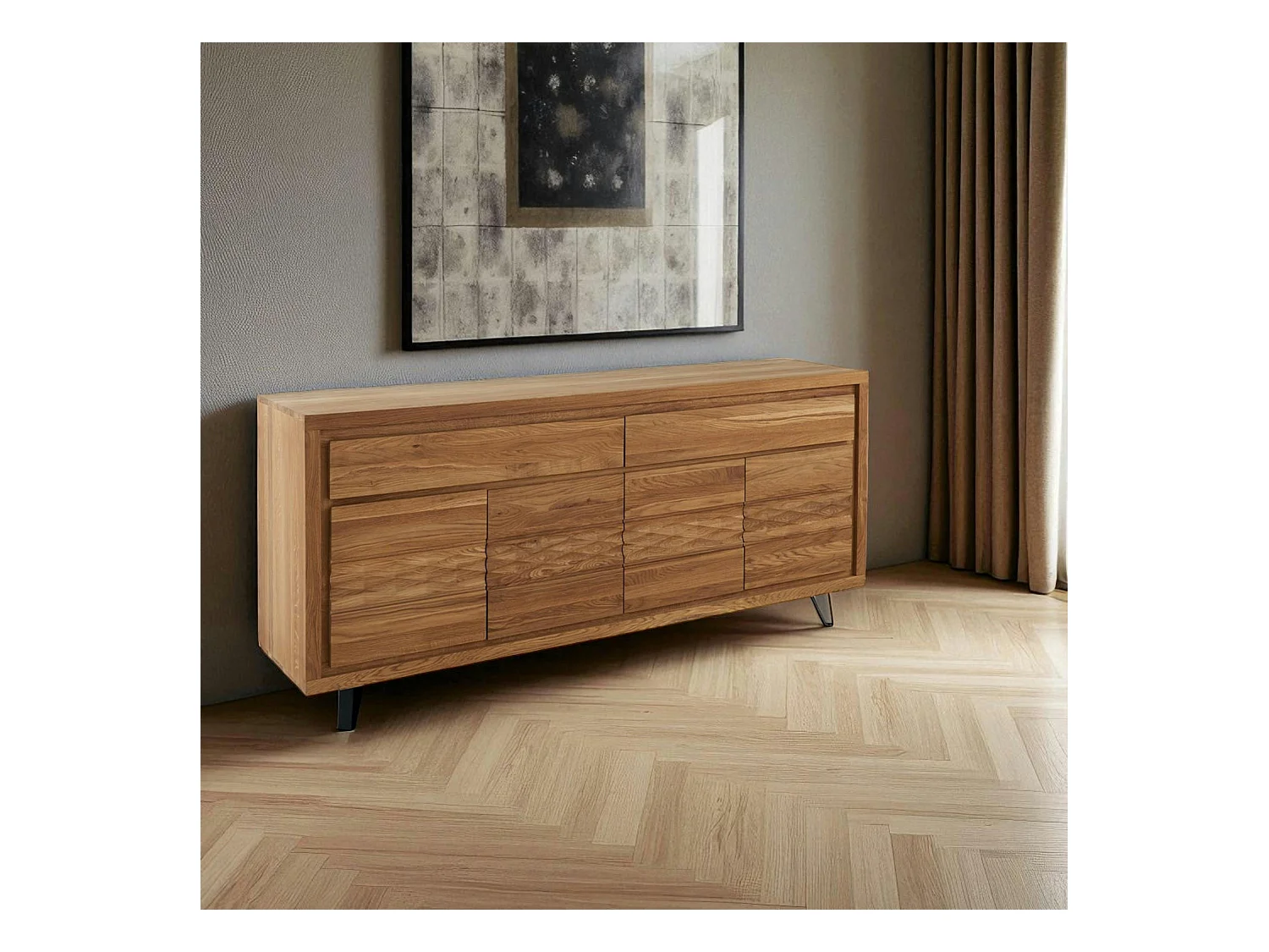 Buffet bois massif 4 portes - frise décorative ROSETO