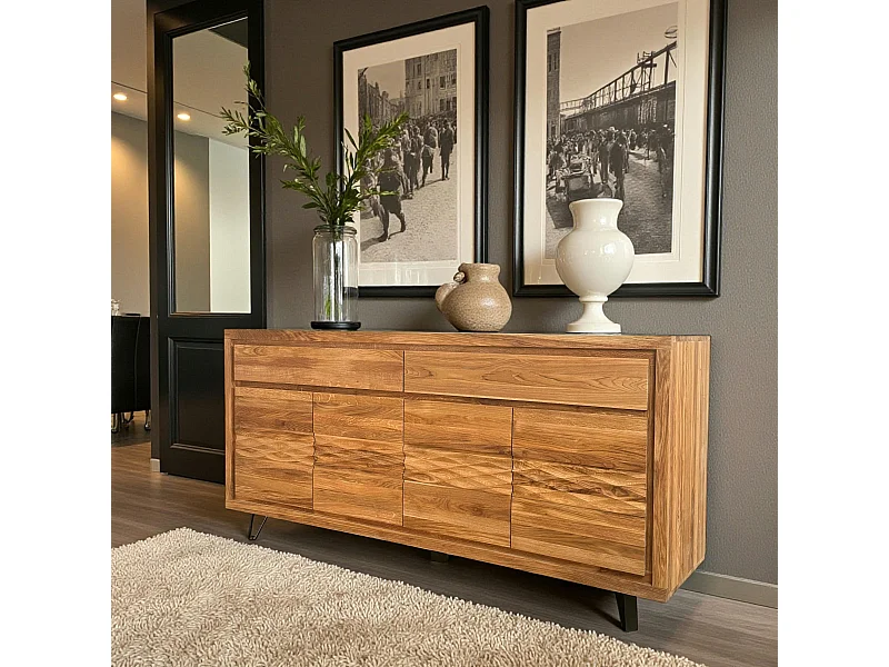 Buffet bois massif 4 portes - frise décorative ROSETO