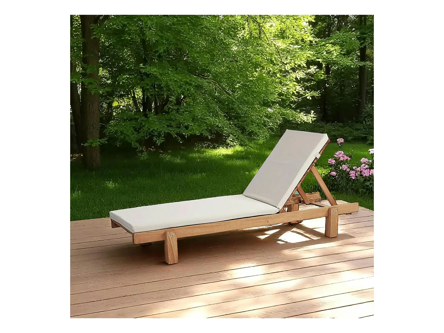 Bain de soleil en bois avec coussin TALIFA