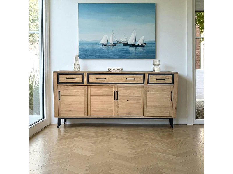 Buffet moderne bois clair - 4 portes, 3 tiroirs GRADO