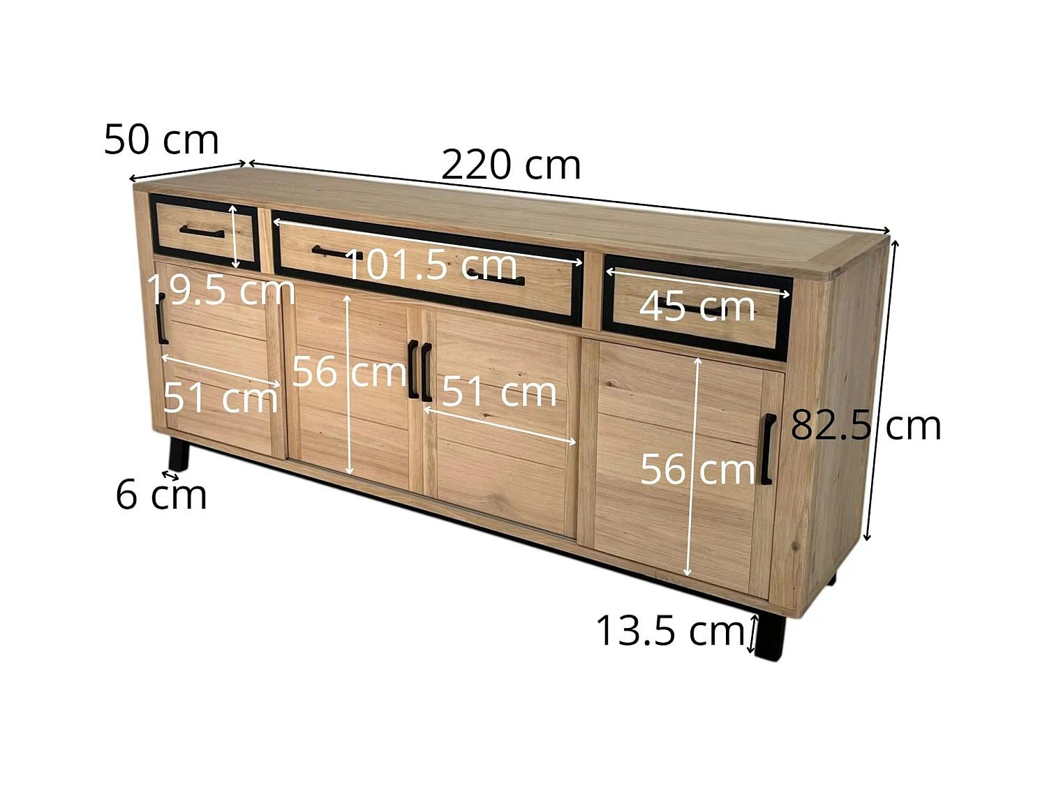 Buffet moderne bois clair - 4 portes, 3 tiroirs GRADO