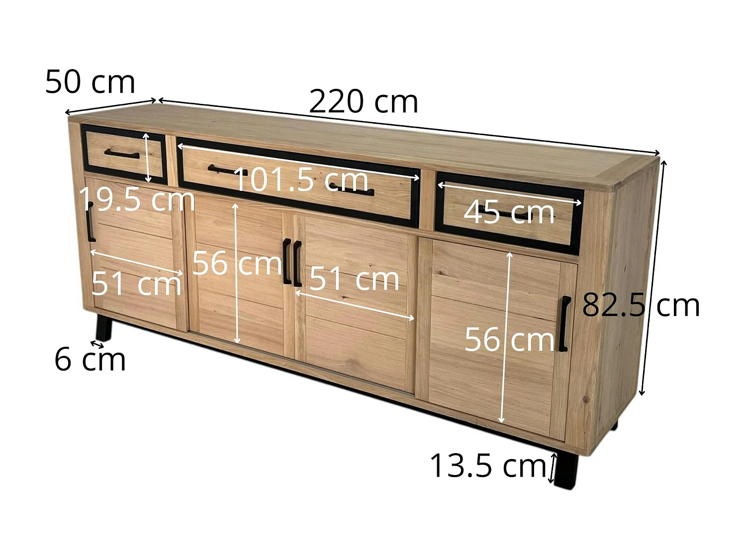 Buffet moderne bois clair - 4 portes, 3 tiroirs GRADO