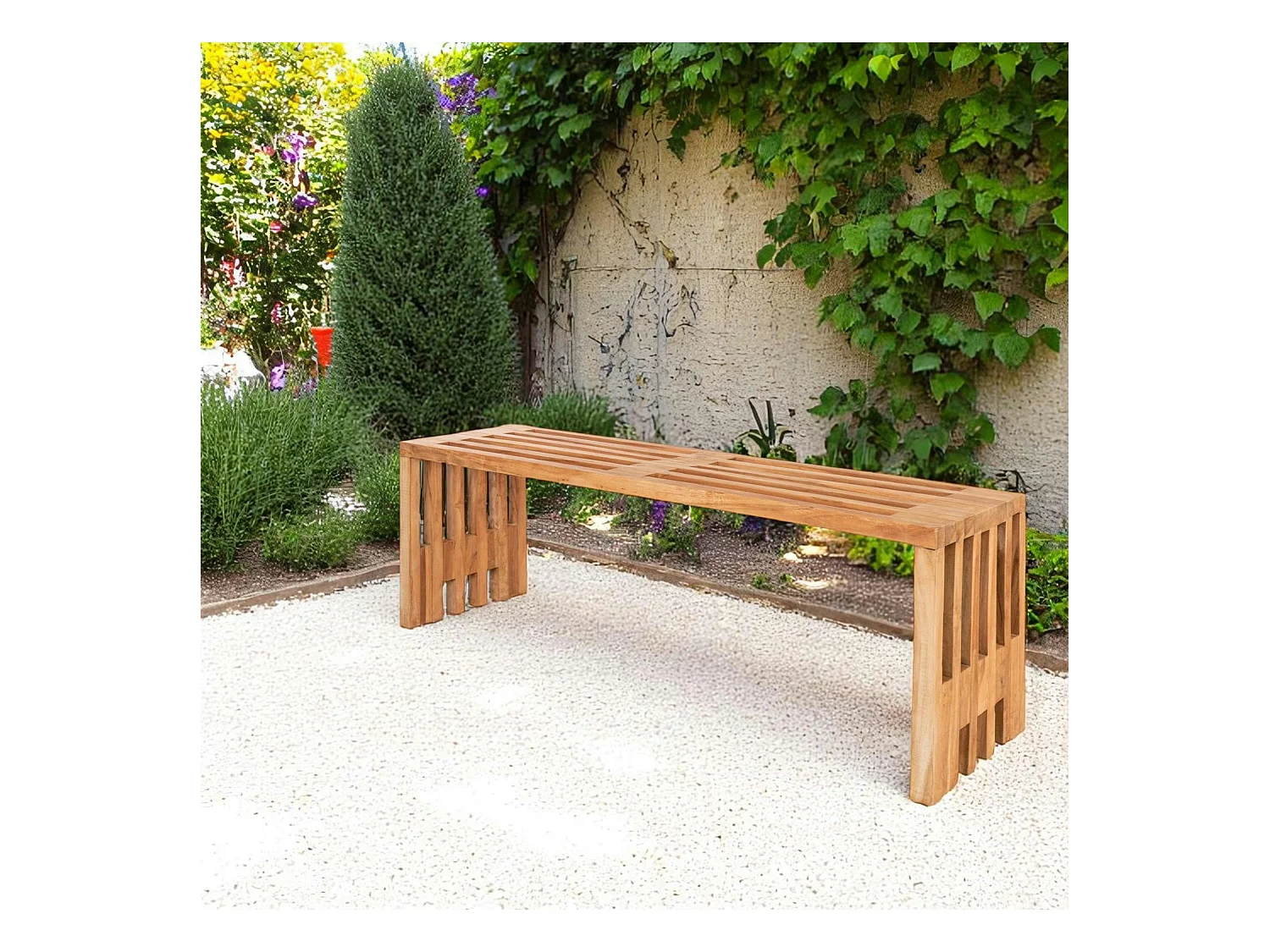 Banc de jardin en bois de teck sans dossier 140 cm MENDOZA