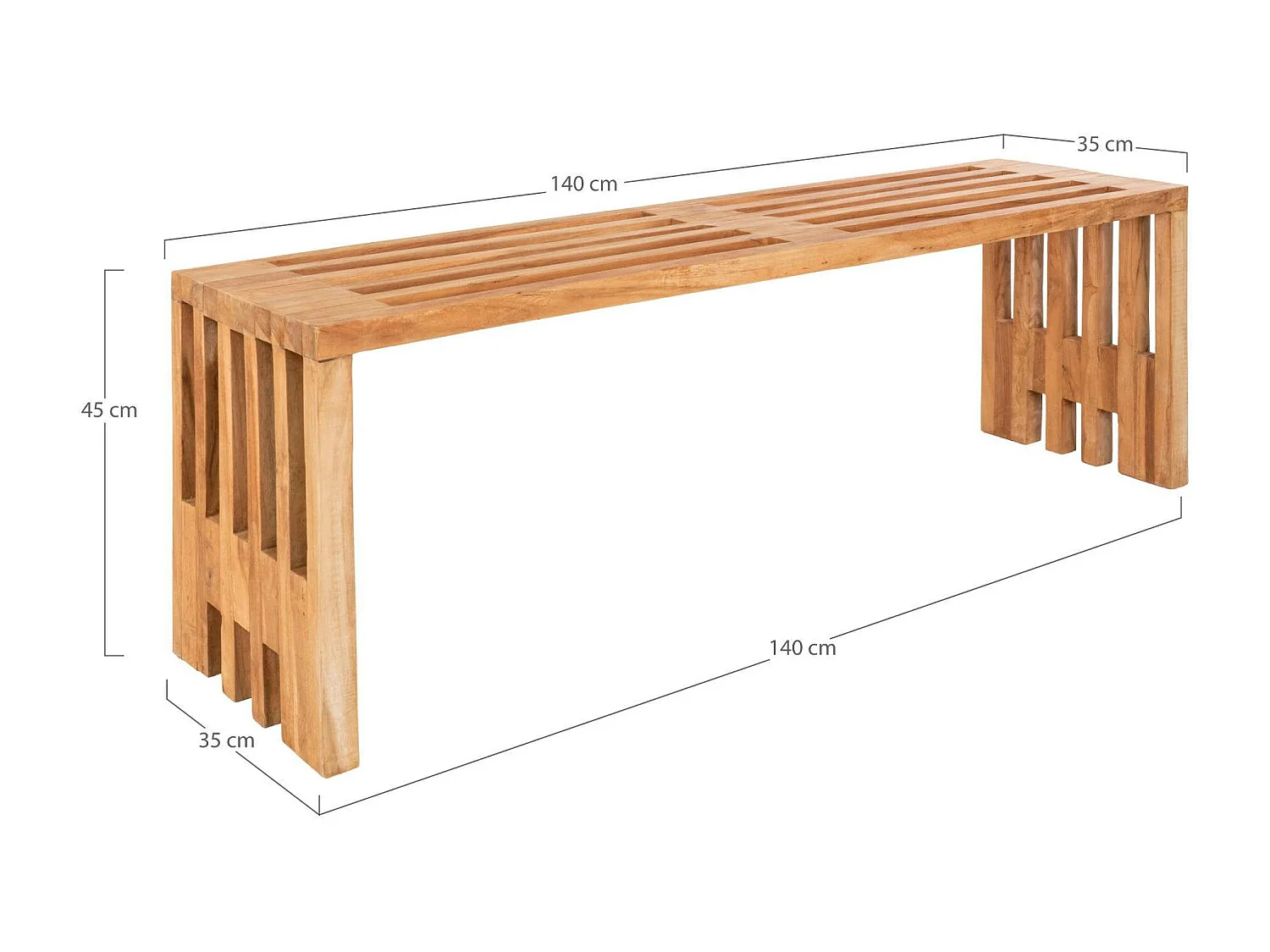 Banc de jardin en bois de teck sans dossier 140 cm MENDOZA