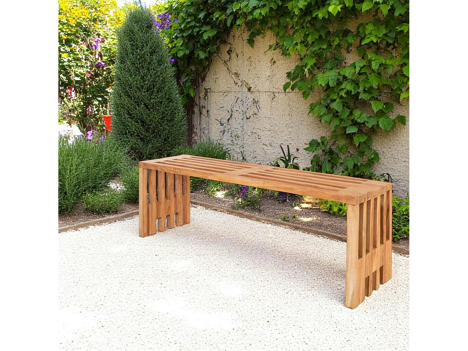 Banc de jardin en bois de teck sans dossier 140 cm MENDOZA