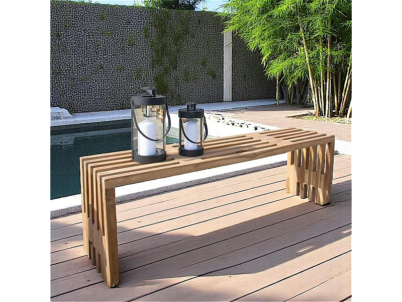 Banc de jardin en bois de teck sans dossier 140 cm MENDOZA