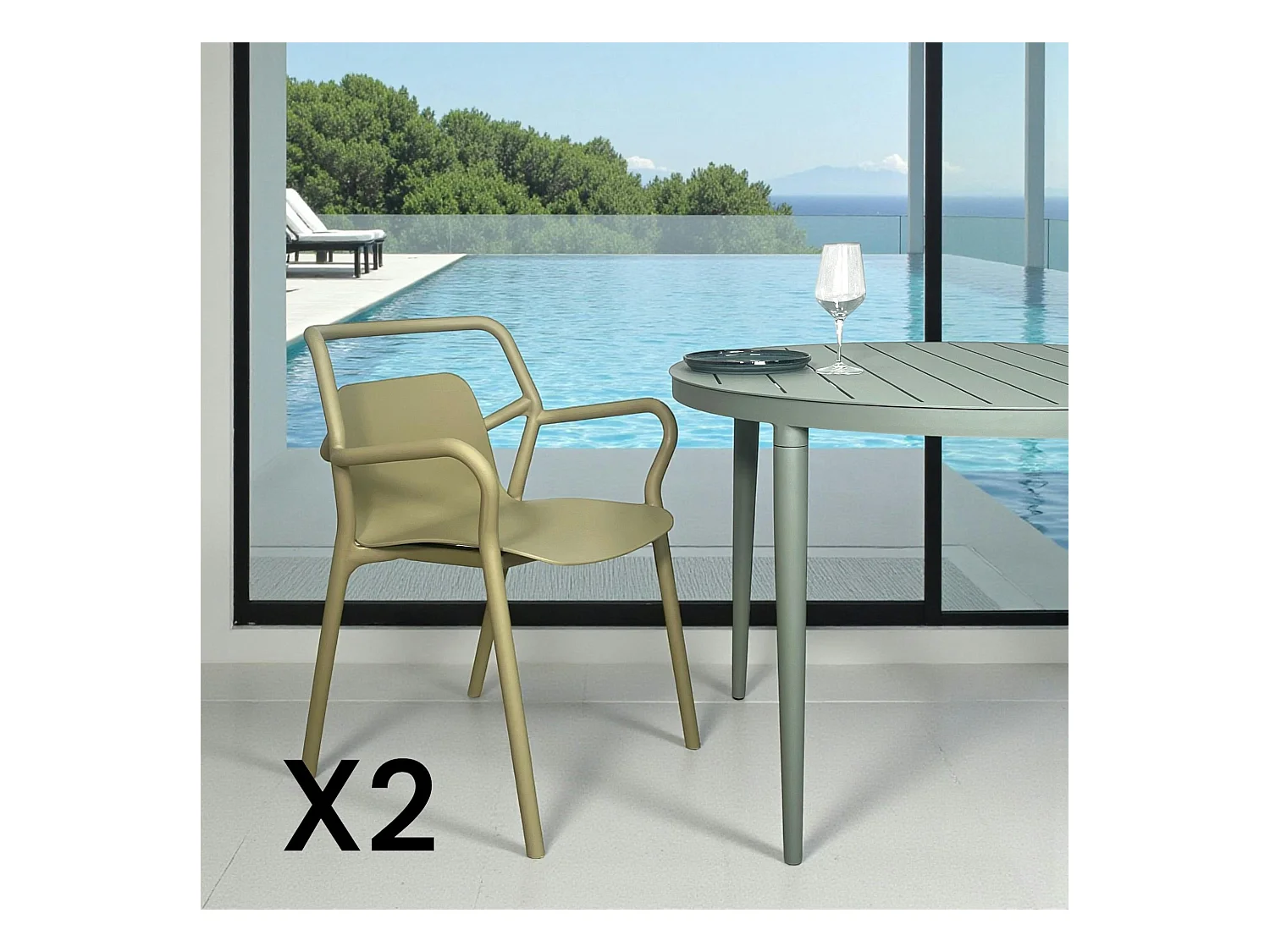 Chaise de jardin design kaki, empilable (lot de 2) PINETO