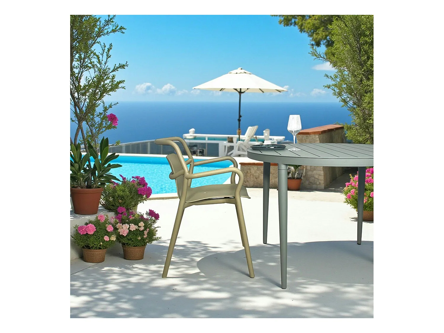 Chaise de jardin design kaki, empilable (lot de 2) PINETO