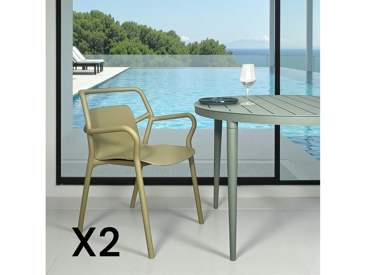 Chaise de jardin design kaki, empilable (lot de 2) PINETO