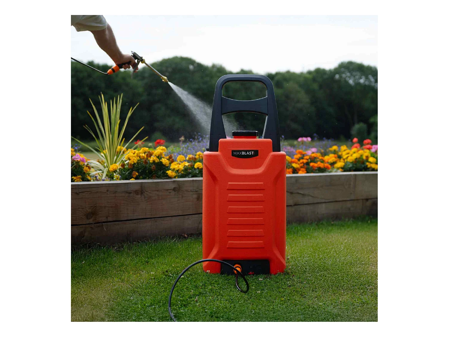 Carrito de riego de 30L MAXBLAST con manguera 7m y Accesorios