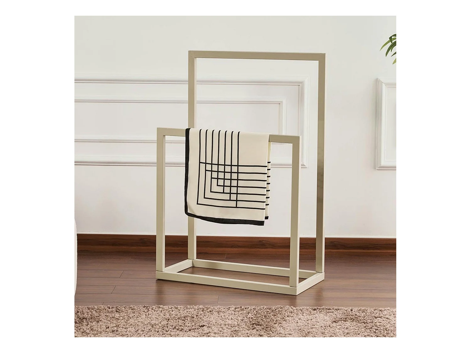 Porte-serviettes sur pied - 2 barres taupe, style design SFAX