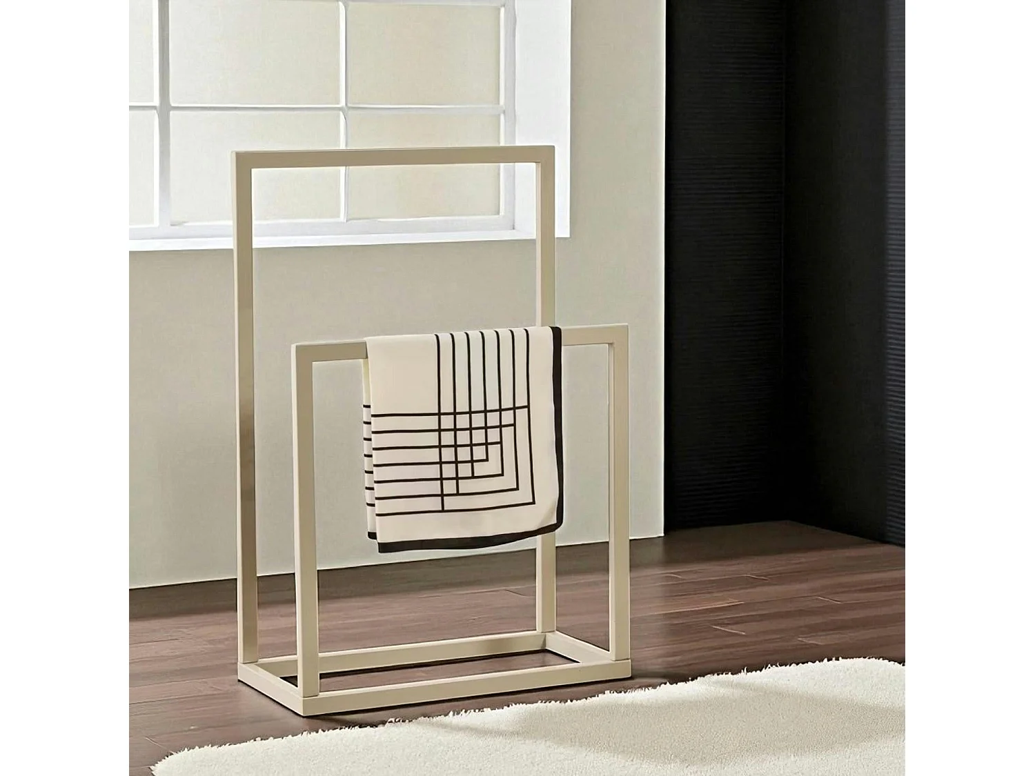 Porte-serviettes sur pied - 2 barres taupe, style design SFAX