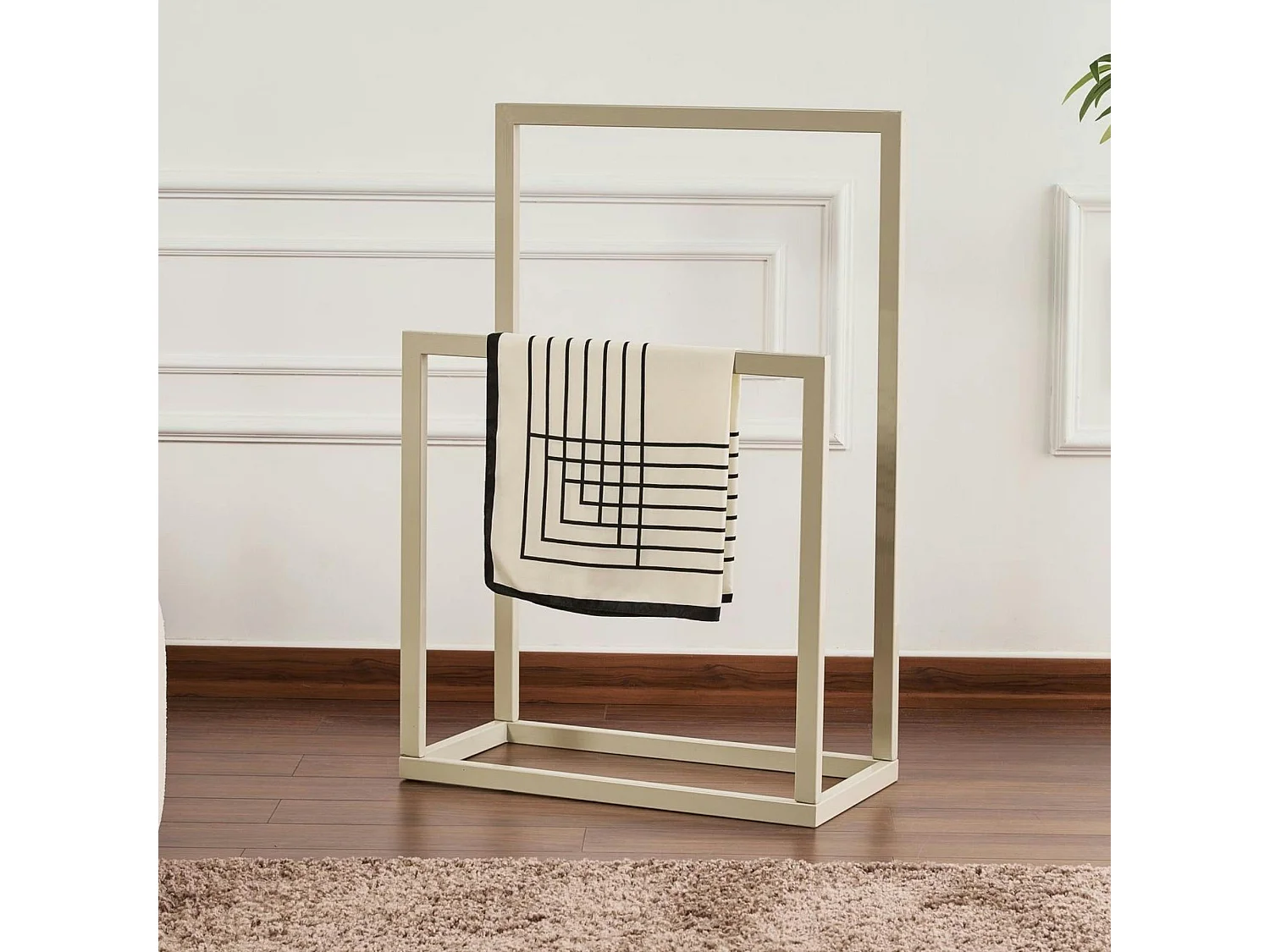 Porte-serviettes sur pied - 2 barres taupe, style design SFAX