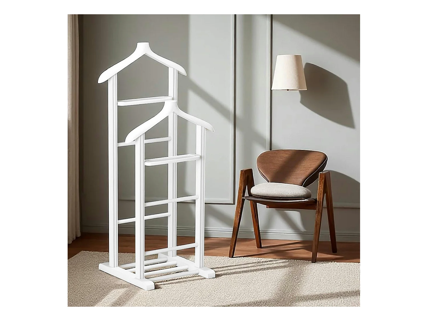 Valet de chambre double - bois blanc, vide-poches SITIA