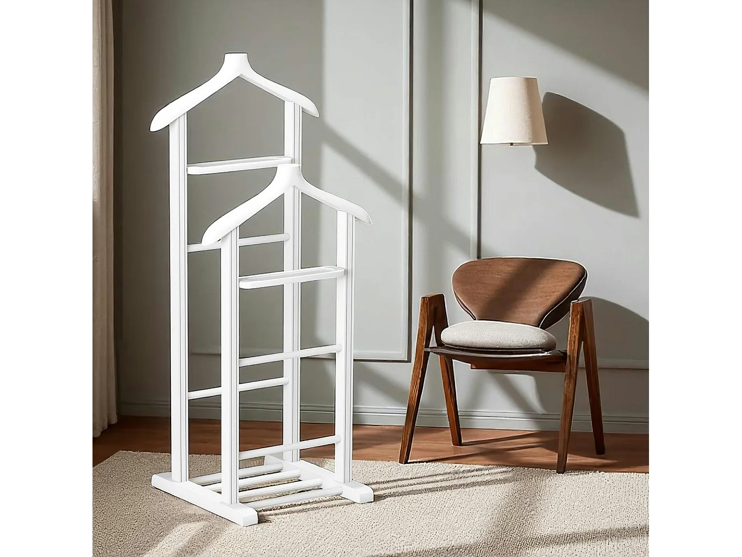 Valet de chambre double - bois blanc, vide-poches SITIA