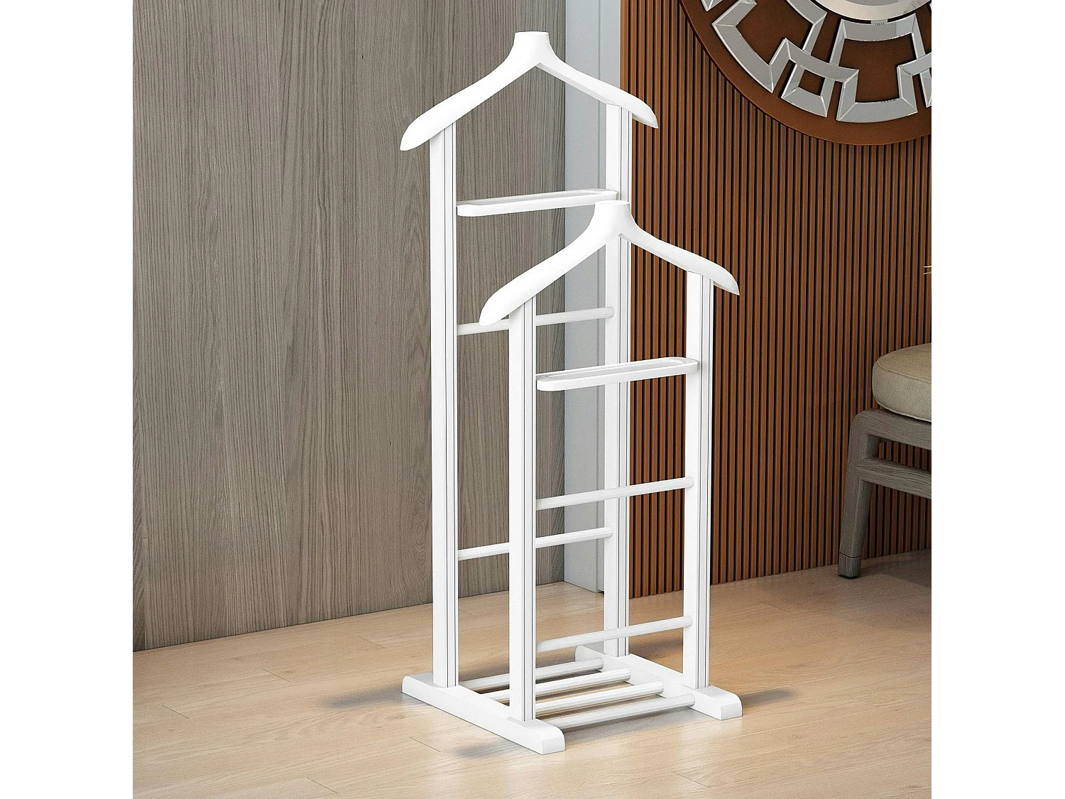 Valet de chambre double - bois blanc, vide-poches SITIA