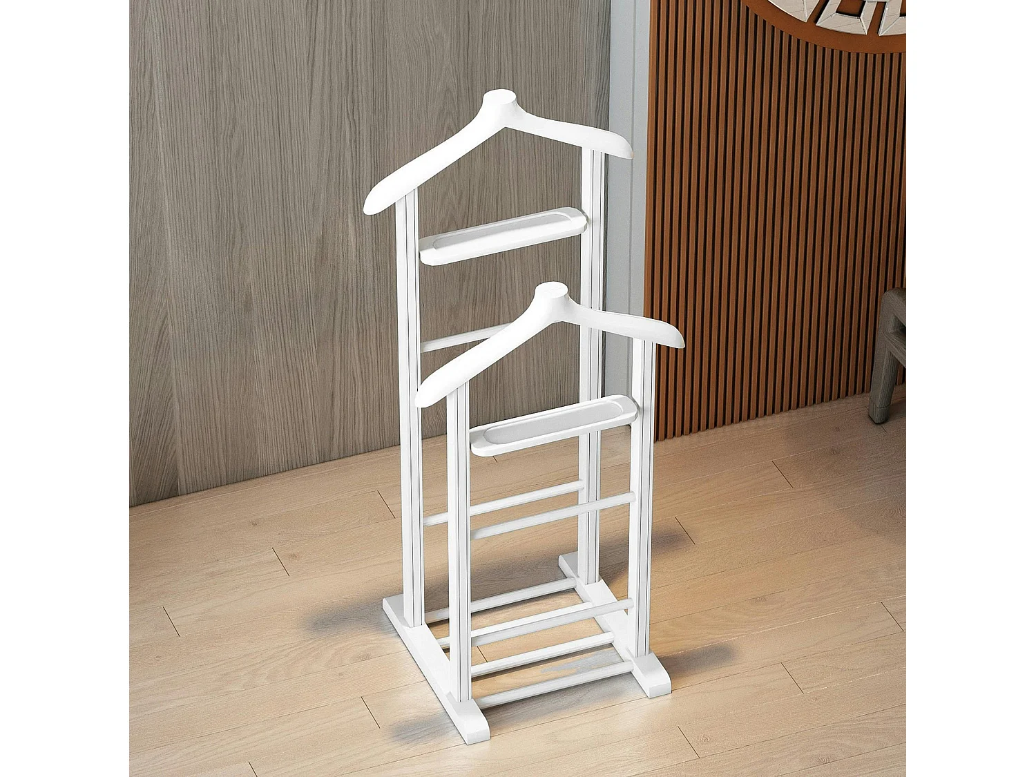 Valet de chambre double - bois blanc, vide-poches SITIA